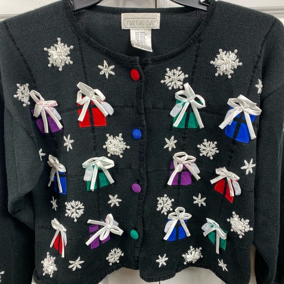 Vintage Mandal Bay Christmas Present Appliqué Sweater Large Holiday Multicolor - Picture 2 of 9
